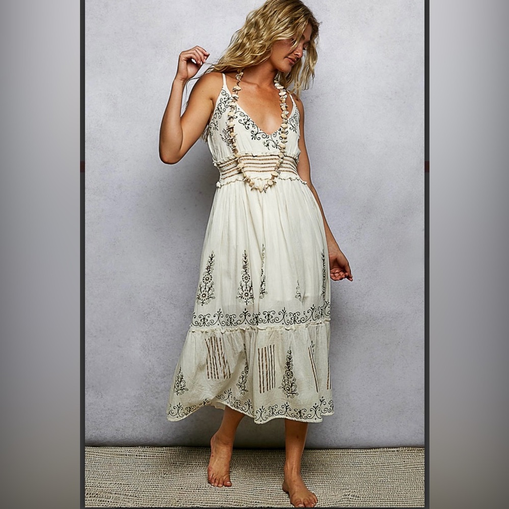POL Embroidered Dress with Pearl Accents